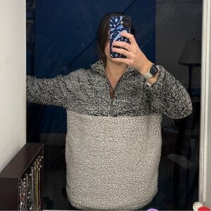 Cozy Gray Sherpa Pullover Sweater